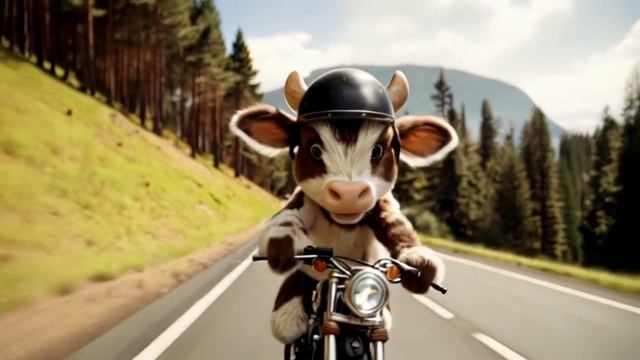 Дикий бычок на мотоцикле путешествует😌нейросеть 2025 смотреть онлайн