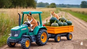 😹Мама кошечка собрала красивую большую тыкву и везёт её готовить своему маленькому сыночку🔥