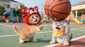 Мультики для детей, котики играют в баскетбол, мультфильм детям