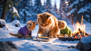 😹Мама кошечка ловит и готовит рыбку своим маленьким котяткам🔥