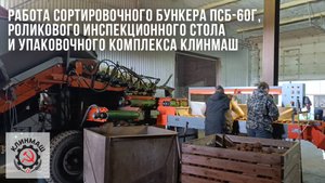 Работа сортировочного бункера ПСБ-60Г, инспекционного стола и упаковочного комплекса Клинмаш