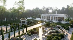 Павильон в классическом стиле с регулярным садом. Архитектурная визуализация от бюро АРТПРО