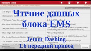 Чтение данных блока EMS (Engine Management System) JETOUR Dashing, передний привод, 1.6,
