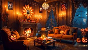 Fireplace and music for Halloween