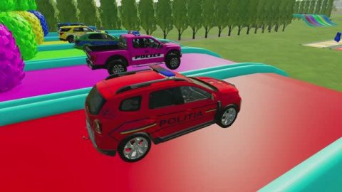ДЕТСКИЕ ПОЛИЦЕЙСКИЕ МАШИНКИ КАТАЮТСЯ НА ИГРОВОЙ ПЛОЩАДКЕ. МУЛЬФИЛЬМ ДЛЯ МАЛЫШЕЙ ПРО МАШИНКИ.