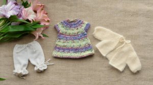 "МК комплект для зайки девочки".Вяжем подрез без дырочек, платье для зайки
