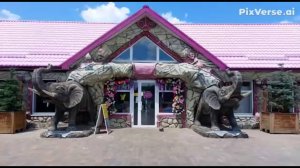 оформление фасада стен. вход в парк Еленовка.скульптуры слонов арт бетон.