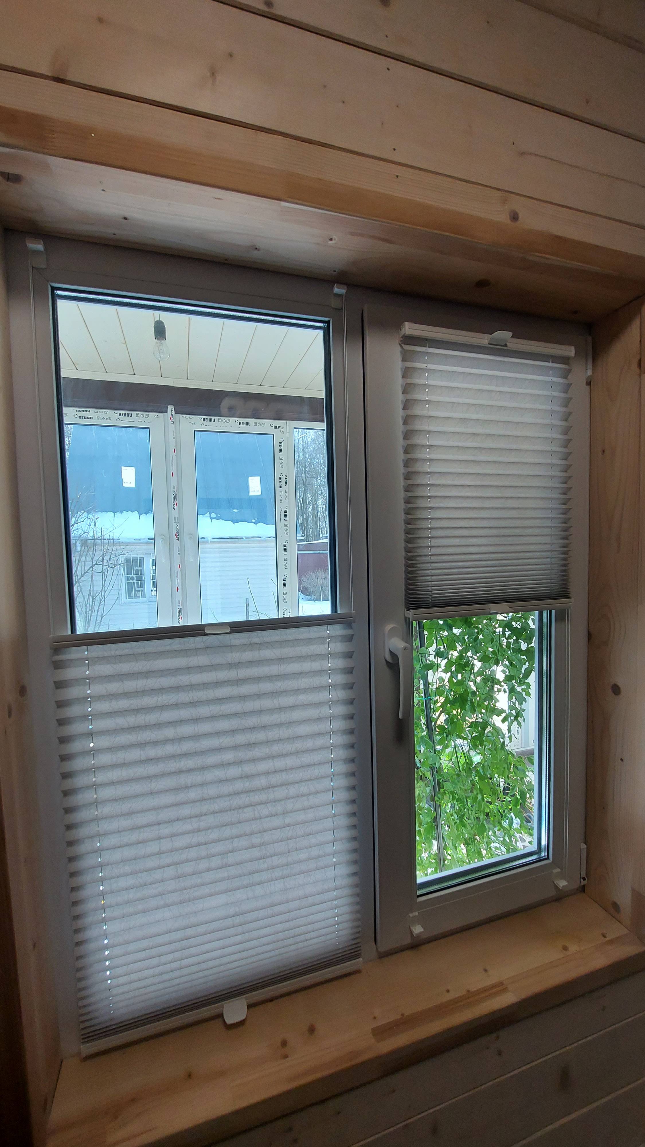 Шторы плиссе. Натяжная система. Вверх-вниз. Ткань Краш перл серый.