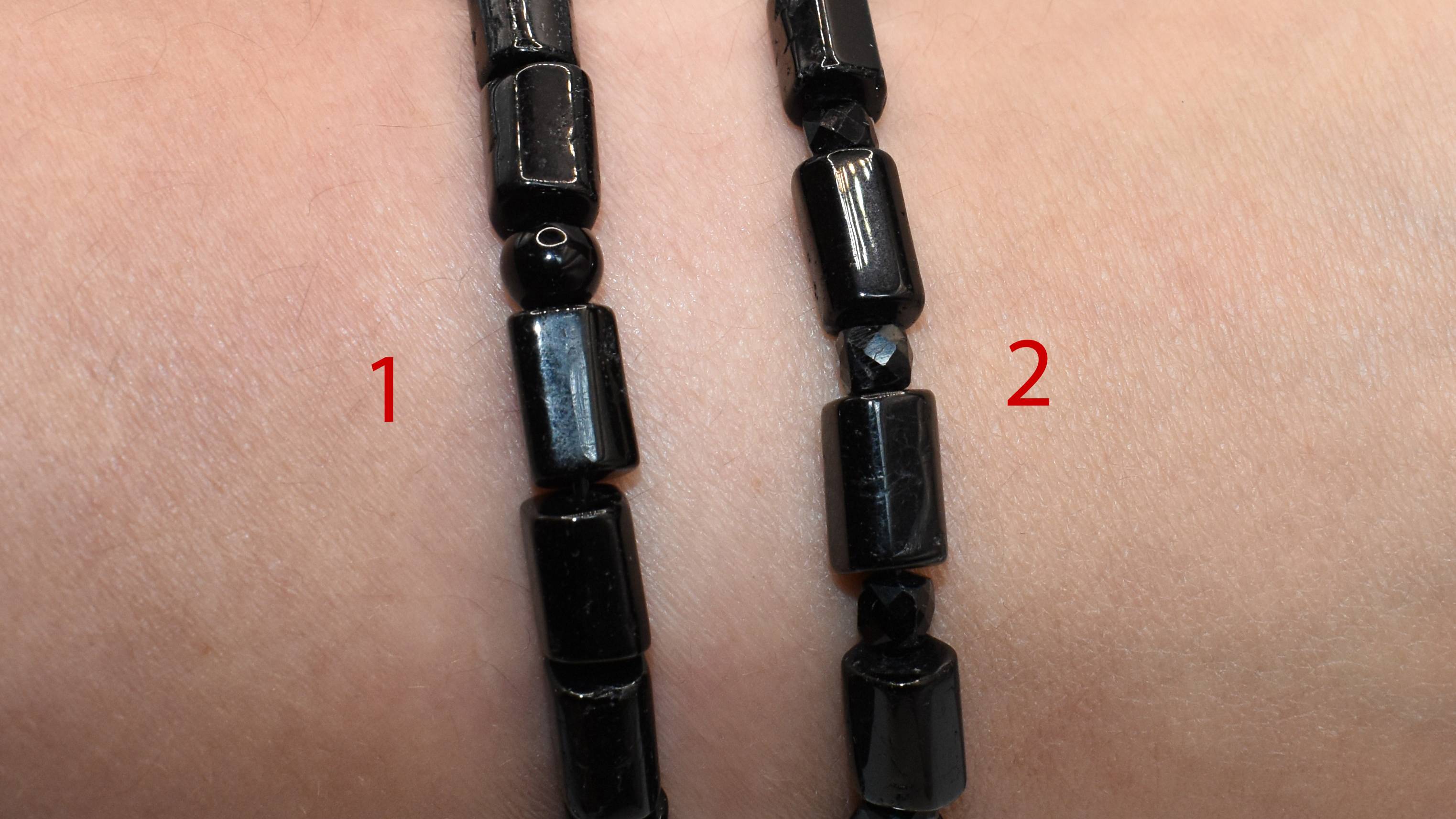 Браслет из бусин Чёрный Турмалин (Шерл), ~10х7.5 мм, Намибия