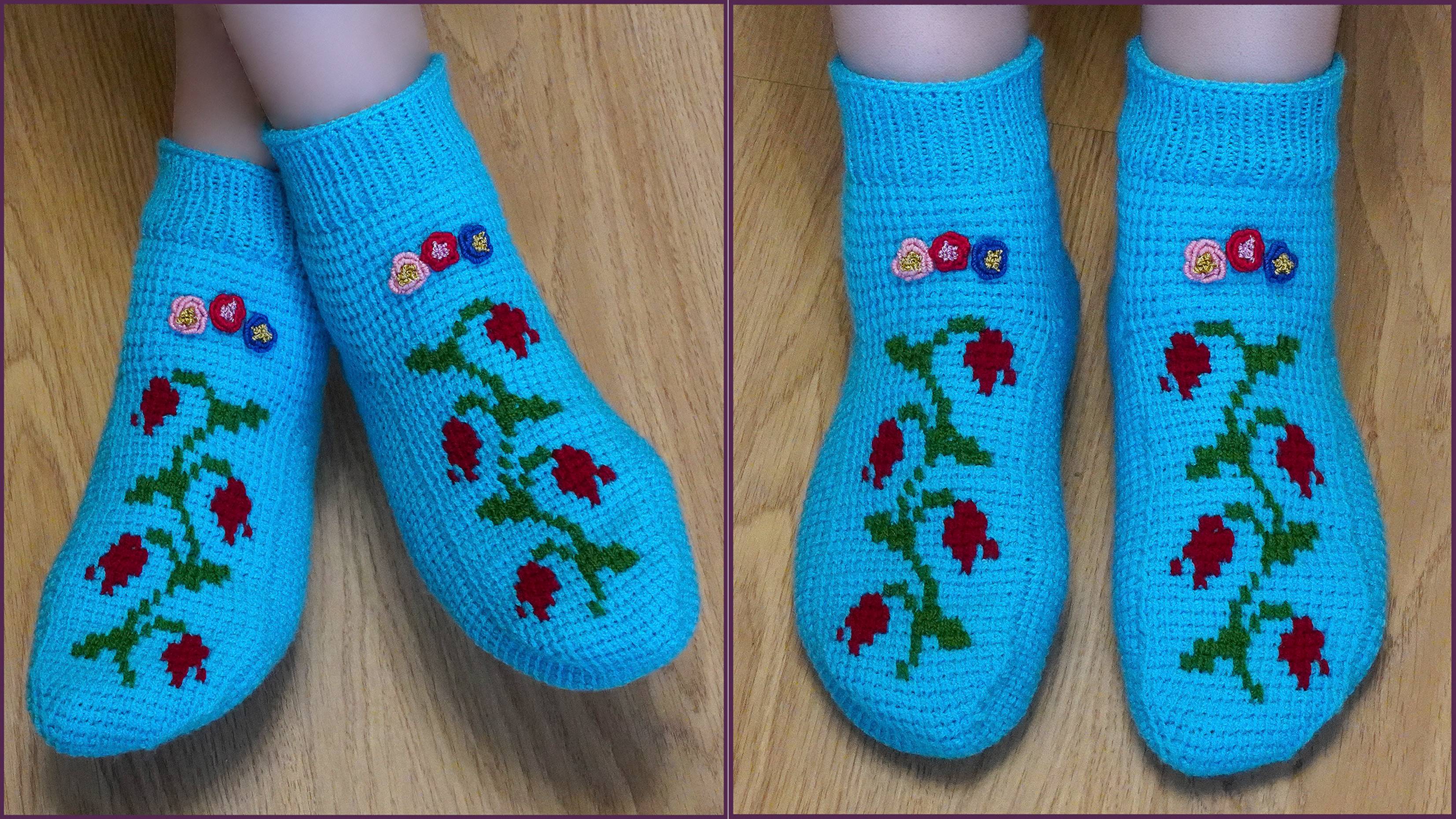 Носки тунисским крючком. Часть 2. смотреть онлайн