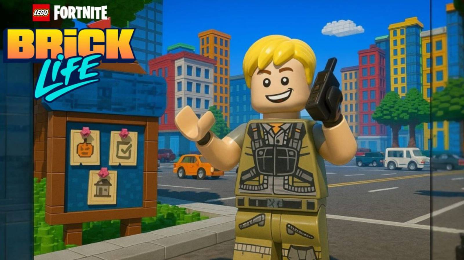 Доска с заданиями в LEGO Fortnite Brick Life