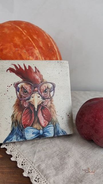 Мини-панно Деревенский стиляга на дереве 10х10 см