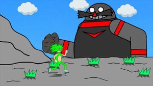 Битва с роботом на горе.