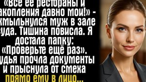 «Все её рестораны и накопления давно мои!» — ухмыльнулся муж в зале суда. Тишина повисла. Я достала.