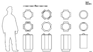 Урна С. Чертёж. Refuse bin C. Drawings.