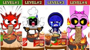 Sprunki Mukbang – 4 персонажа против 4 уровней острого рамена _ Кто выживет в жару!