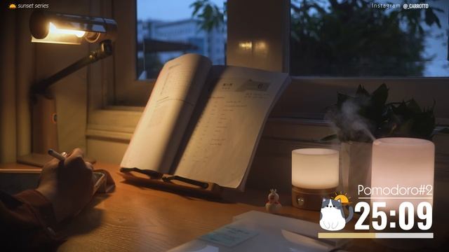 3 часа STUDY WITH ME at Sunset ｜ NO MUSIC 🔥 Crackle Sounds ｜ Pomodoro 50-10