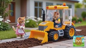 МУЛЬТИКИ ДЛЯ ДЕТЕЙ, котик помогает маме в огороде на тракторе из ЛЕГО🚜🚜🚜