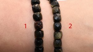 Браслет Обсидиан золотистый, гранёные кубы ~8.5 мм. Мексика