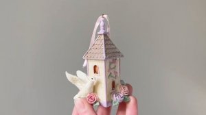 Ёлочная игрушка ГОЛУБКА ТАУБЕ У ДОМИКА, полистоун, 10 см, E0530-2