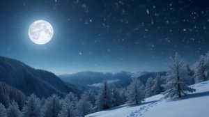 Футаж. Зима. Горы. Луна. Снегопад.