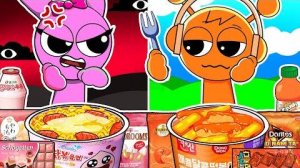 Incredibox Sprunki - Oren vs Pinki Convenience Store Food Pink Orange _ Mukbang Animation