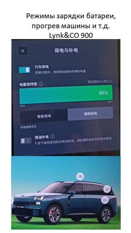 Режимы зарядки батареи, прогрев машины итд Lynk&CO 900