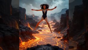 Прыжок девушки в огонь