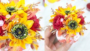 Осенняя композиция своими руками. Как я собираю осенний букетик с цветами и листиками из фоамирана