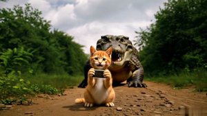 Кот Барсик в джунглях с другом крокодилом😌самые опасные животные созданные нейросетью 2026