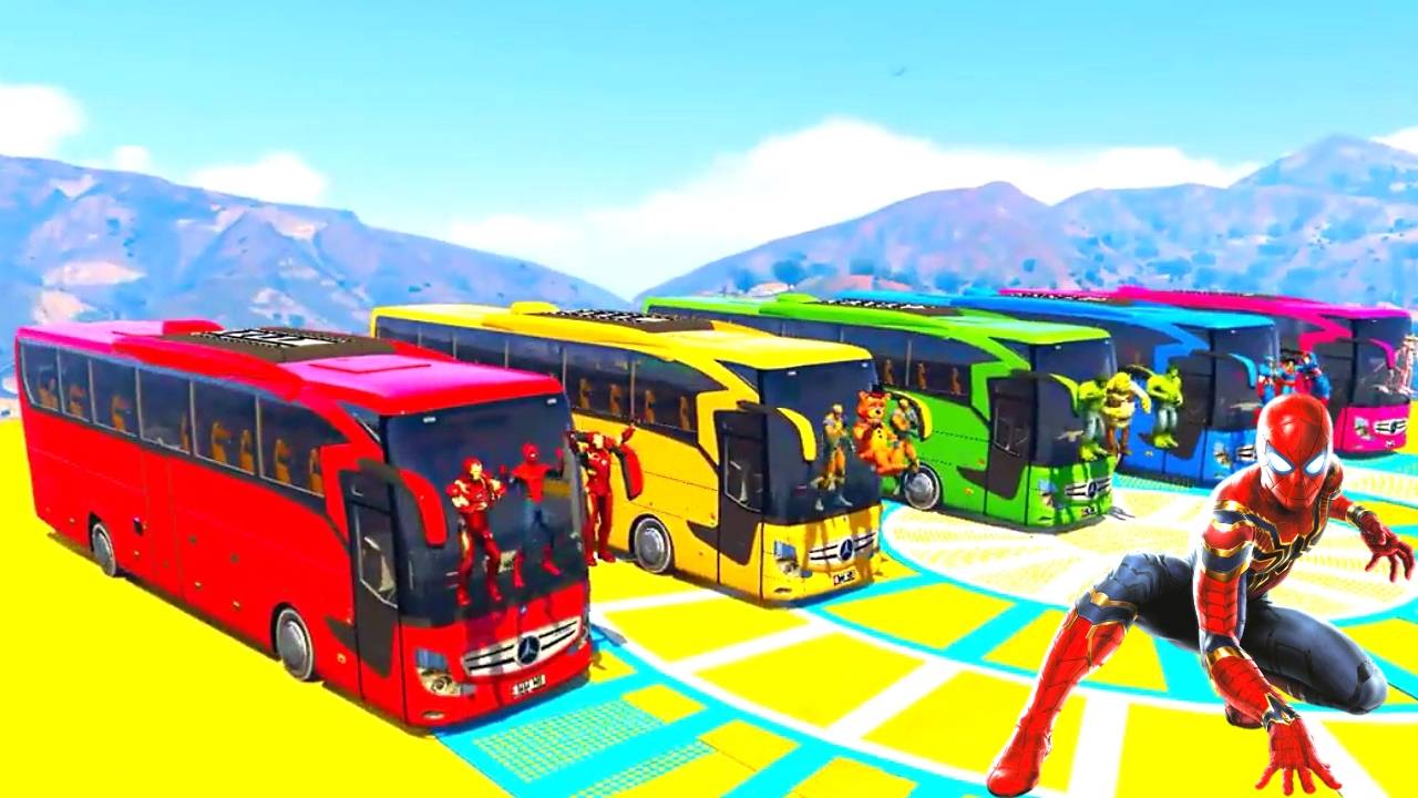 Мультики про цветной большой автобус и веселый мультфильм про супергероев для детей и малышей