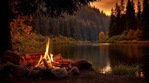 Осенний вечер у костра: звуки озера и закатные краски