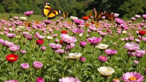 Футаж. Бабочки. Цветы.