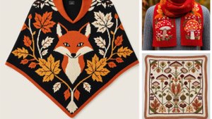 🐿️🍄🍁ШАЛИ, БАКТУСЫ, ШАРФЫ с осенними листьями от AI. ПОДБОРКА №2. Вязание.🍂🍁🍂✨🧶