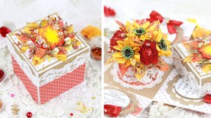 Эффектная коробочка-открытка с осенним настроением, яблочком и цветами из фоамирана. Мастер-класс