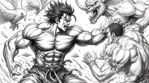 Мой Mugen - максимум слотов = 329967(33х9999) - бой Ханма Юдзиро vs всех 12