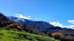 Путешествие по горным районам Дагестана, весна в горах Табасарана, шум ветра, высако в горах снег