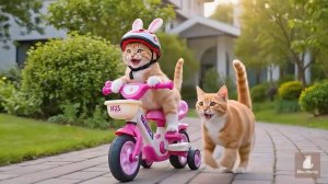 Котик и розовый велосипед