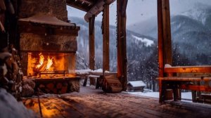 Уют у камина в горах — спокойная зимняя музыка для релакса и отдыха | Зимняя атмосфера и треск огня