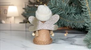 Ёлочная игрушка АНГЕЛ С СЕРЕБРЯНЫМИ КРЫЛЫШКАМИ в белой шапочке, фетр, 9 см, 1148145-1