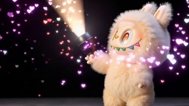 Лабубу в темноте с факелом