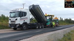 Укладка дорожного покрытия с помощью  асфальтоукладчика Vögele Super 1803-3I и Scania V8