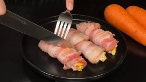Рулетики из бекона. Очень вкусный завтрак с сыром и яйцом за 7 минут