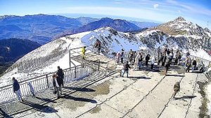 Горный курорт Роза Хутор. 2320м. Роза Пик, вид в сторону Чёрного моря.