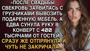 «ПОСЛЕ СВАДЬБЫ СВЕКРОВЬ ЗАЯВИЛАСЬ С ГРУЗЧИКАМИ ВЫВОЗИТЬ ПОДАРЕННУЮ МЕБЕЛЬ. А ЕДВА СУНУЛА РУКУ В...