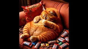 Толстый рыжий кот страдает от обжорства и ожирения , попадал в больницу