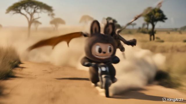 Лабубу убегает от дракона