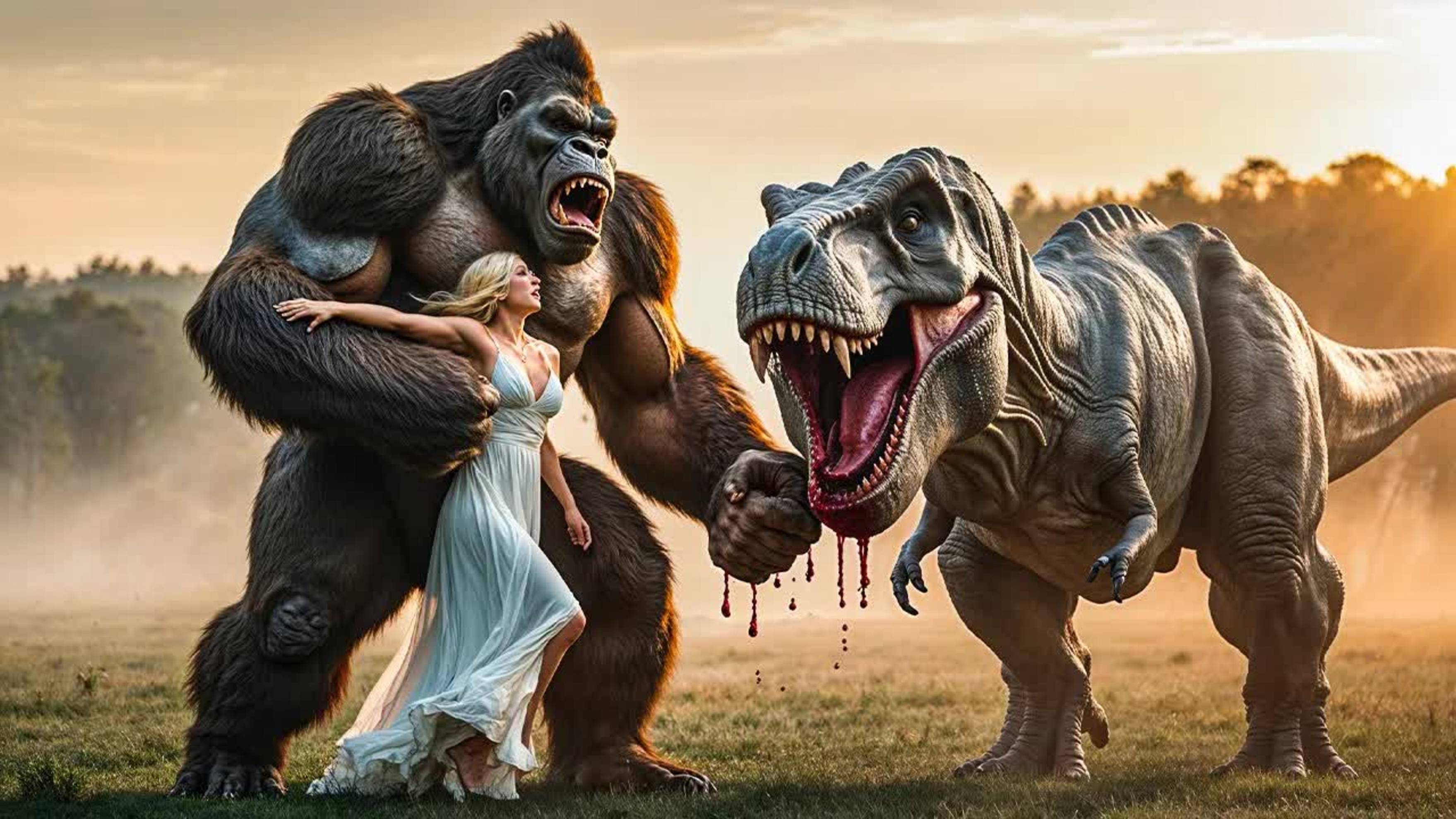 Кинг-Конг против Ти-Рекса - Сцена боя в джунглях смотреть онлайн