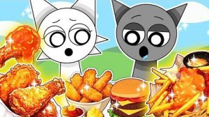 ASMR MUKBANG _ Wenda vs Gray FIRE Noodle & Fried Chicken EATING SOUND _ Incredibox Sprunki