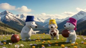 Белые медведи играют в футбол волшебным мячом.